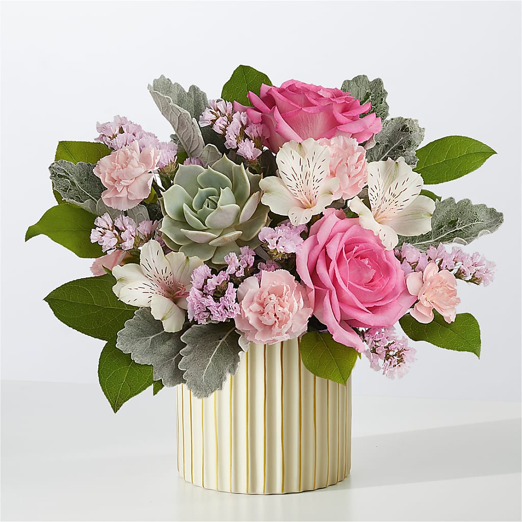 Dusty Rose Bouquet with Ivory Vase – MALLERY'S FLOWERS & GIFTS, Redding CA