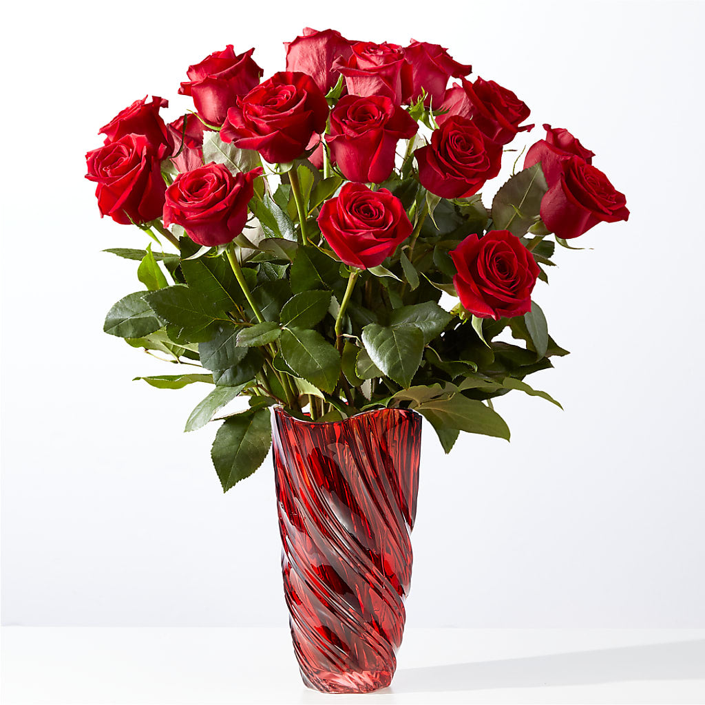 Classic Love Red Rose Bouquet with Luxe Swirl Vase – MALLERY'S FLOWERS & GIFTS, Redding CA