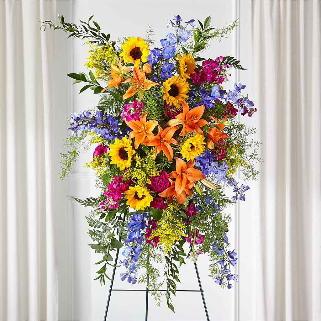Sunlit Memories Standing Spray (Standard) – MALLERY'S FLOWERS & GIFTS, Redding CA